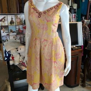 Yellow pink dress whit beads embroidery